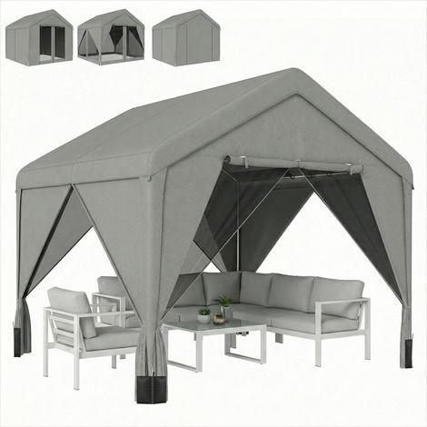 Tonnelle de jardin 3 x 3 m acier galvanisé avec murs double Gris (1/5)