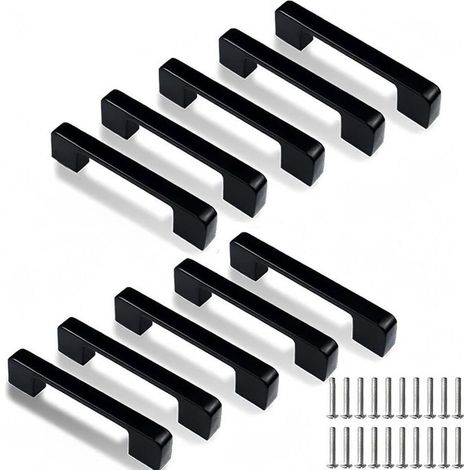 10 Pièces Poignées de Placard, Noires Cuisine Poignée Poignee de Meuble Poignées de Placard Poignées de Tiroir Avec Vis, Poignée Porte pour Placards Porte Meuble Cuisine (Entraxe 96mm) (1/4)