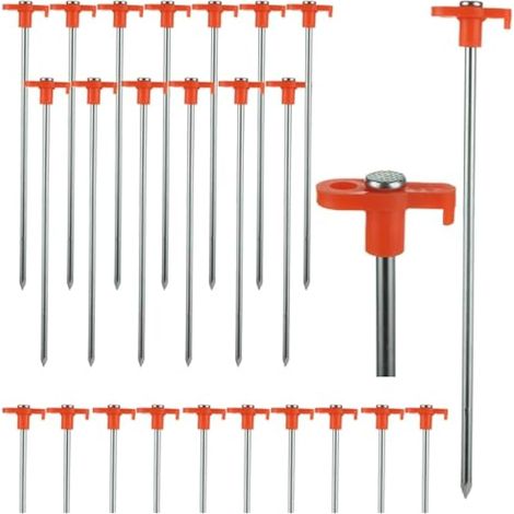 Lot de 40 piquets de tente en métal robuste de 25 cm - Piquets de tente en métal antirouille - Piquets d'auvent en acier galvanisé pour auvent extérieur, camping - Orange (1/5)