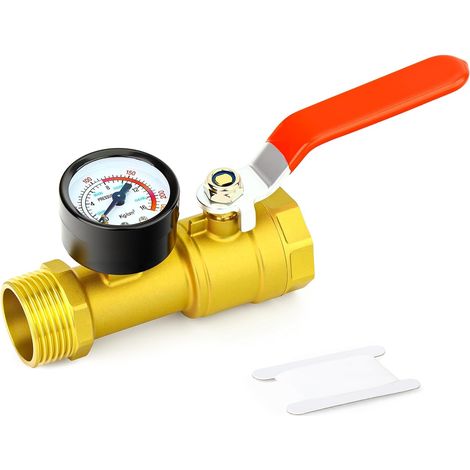Vanne à bille en laiton 1" BSP femelle x 1" BSP mâle avec manomètre, 0-16 bars Testeur de pression pour conduites d'eau Vannes d'eau pour la lutte contre l'incendie, systèmes d'arrosage (1/5)