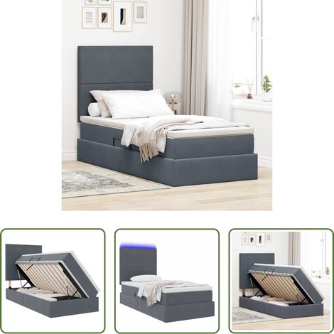 LED-Bett - Bett mit Stauraum und LED mit LED Dunkelgrau 100 x 200 cm Samt (1/5)