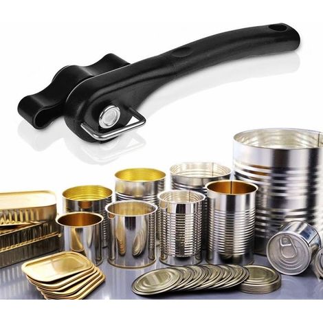 JSSEVN-Ouvre-boîte Manuel,Manuel de Sécurité Ouvre-boîte,2 en 1 Ouvre-Boîte et Décapsuleur Acier Inoxydable Ergonomique Professionnel pour Cuisine (Noir) (1/5)