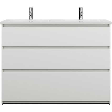 burgbad Lin20 double lavabo en céramique Blanc brillant avec
