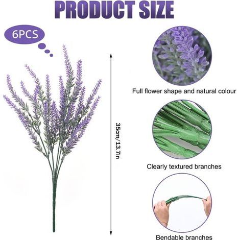 6 Pièces Fleurs de Lavande Artificielles Bouquet Fleurs Artificielles Violettes Deco, Décoration de Fleurs Artificielles pour Mariage, Jardin, Bricolage, Bureau (1/4)