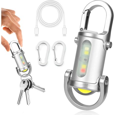 Mini lampe de poche porte-clés, lampe de poche LED 1200 lm, multifonctionnelle, rechargeable, avec mousqueton, porte-clés COB étanche, pour l'extérieur, le camping (noir) (1/5)