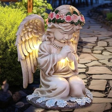 Statues solaires de jardin - Ange pour tombe - Résistant aux intempéries - 20,5 cm - Figurine d'ange gardien en prière - Décoration funéraire pour cimetière - Décoration de jardin d'extérieur (1/5)