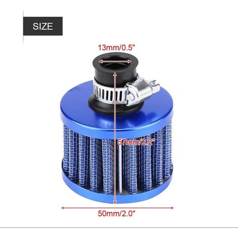 Filtre à air et de ventilation 12mm - Pince universelle sur filtre d'admission d'air froide - Conique rond pour carter - Scooter - ATV - Moto cross (dirt bike) - Moto (Bleu) (1/4)