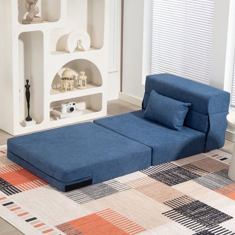 Poltrona letto pieghevole 3 in 1, trasformabile in divano da pavimento, chaise longue, con cuscino extra, in foam blu (1/5)