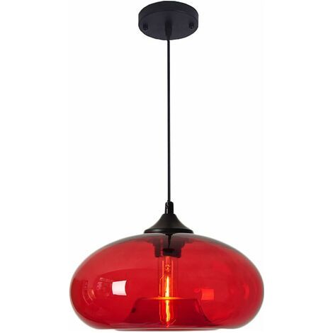 Suspension ronde vintage industrielle en verre coloré, plafonnier rétro style loft/bar E27, lustre pour cuisine, salle à manger, chambre (rouge) [Classe énergétique A+] - RWSuspension (1/4)