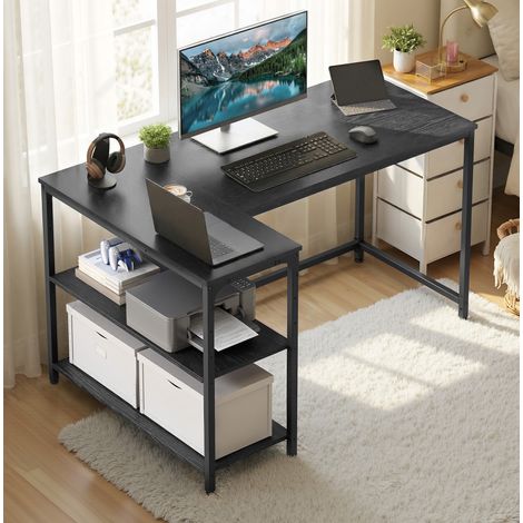 Bureau en L, Étagères Réglables avec Rangement, 120 x 80 cm, Noir (1/5)