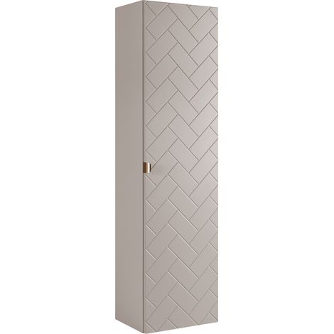 Furnidea - Meuble colonne suspendu de salle de bain MADIS CACHEMIRE 35 X 136 cm G - façades motif chevron, design moderne (1/5)