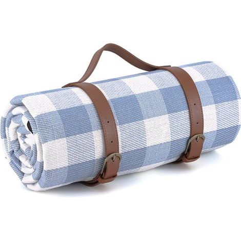 Couverture de pique-nique - 200 x 200 cm - Couverture de pique-nique Plein air - Couverture de camping pliable - Tapis de pique-nique anti-sable - pour camping, Jardin, parc, plage - Carreaux Blauw et (1/3)