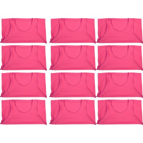 Lot de 12 gilets d'entraînement de football respirants en maille pour enfants, rose rouge, taille unique