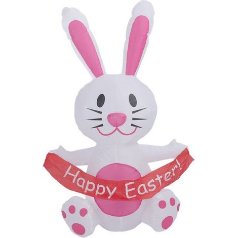 Lapin Gonflable - Polyester 210T - IP44 - Extérieur Jardin Cour - 1,22 M - Rose (1/5)