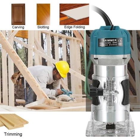 Défonceuse Électrique 800W - 30000 RPM - avec 1/4" Mandrin-Pour Sculpture, Rabotage et Découpe du Bois - Outil de Menuiserie (1/4)