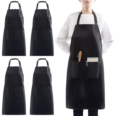 4 Pack Tablier de Cuisine Etanche avec 2 Poches pour Homme Femme, Noir (1/5)