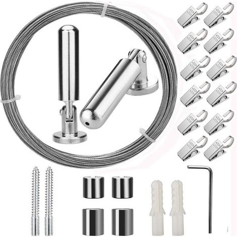 Cable Pour Rideau - Acier Inoxydable 5 M - Pour Separation Interieure Rideau De Douche Fenetre - Kit Complet Avec Fixations - 1 Unite