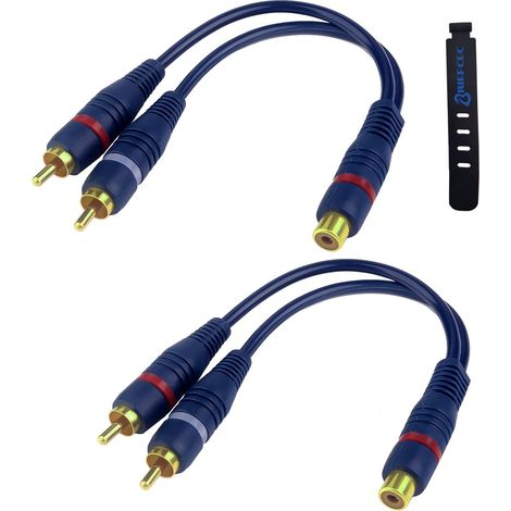 Câble Cinch Répartiteur Audio RCA Y 15CM, 1 Femelle à 2 Mâle pour Caisson Basses, Phono, AV, Audio, Subwoofer Voiture (2 Pack, Bleu) (1/5)