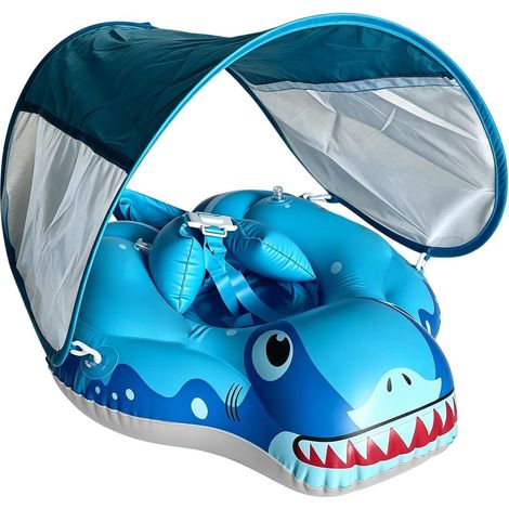 Flotador para bebé, flotador para bebé con toldo extraíble, protección UV, flotador antivuelco, flotador inflable para bebé, accesorios de natación (1/5)