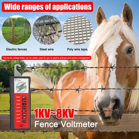 Testeur de clôture numérique Portable à 8 lumières, 1000V-8000V, voltmètre électrique pour maison, jardin, cheval, bétail (1/5)