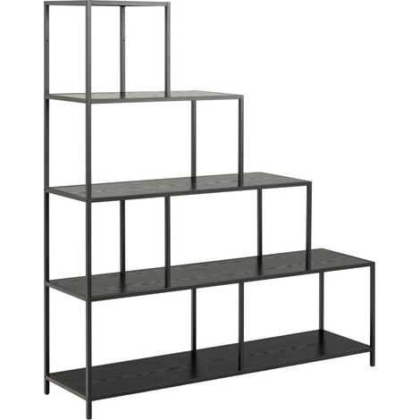 Estantería Norsica Sevferi 153, Negro + Cenizas negro, Abierta sin pared trasera, Metal, MDF, Número de puertas: 0, Número de cajones: 0, 150x135x35cm