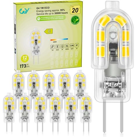12 G4 LED-Lampen – 12 V – Energiesparend (1 W entspricht 20 W) – Warmweiß (3000 K), flimmerfrei – Für Küchenmöbel (1/5)
