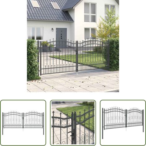 vidaXL Speertor - Zauntor mit Speer-Top mit Schloss Grau 305 x 125 cm Stahl (1/5)
