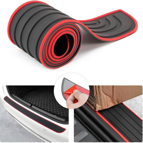 Gummi-Kofferraumtürschutz, Universal-Auto-Stoßstangenschutz, Gummi-Stoßstangenschutz für Stoßstange, langlebig und rutschfest (Schwarz/Rot-90x7cm)