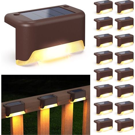 Lot de 16 lampes solaires pour terrasse, lampes solaires d'extérieur étanches à LED pour marches, clôtures, terrasses, ba (1/4)
