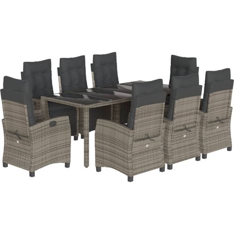 Maison Exclusive - 9-tlg. Garten-Essgruppe mit Kissen Grau Poly R