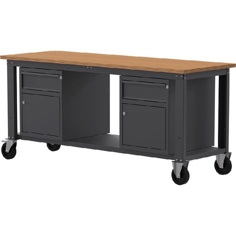 Banco lavoro con ruote SOGI X3N123LR - 2 m - piano in legno - 2 armadi con anta e cassetto (1/4)