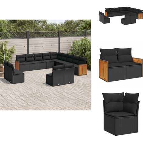Salon de jardin avec coussins 13 pcs noir résine tressée - Ensemble Salon De Jardin - Meuble Extérieur - Salon De Jardin Design - Mobilier De Jardin - Set De Salon De Jardin (1/5)