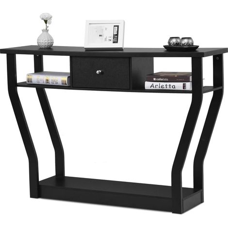 COSTWAY Konsolentisch schwarz, Flurtisch mit Schublade und Regal, Beistelltisch fuer Eingang, Wohnzimmer Schlafzimmer (1/5)