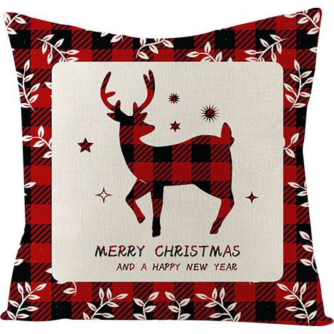 Housse De Coussin De Noël - Lin - 45 x 45 cm - Décoration Intérieure Et Extérieure - Motif Renne Arbre De Noël Flocon De Neige - 1 Pièce (1/5)
