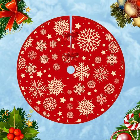 Jupe de Sapin de Noel 90cm, Couvre Pied Rond Rouge pour Decoration de Noel Sapin, Jupe Sapin de Noël Convient à la Plupart des Sapin de Noel (1/5)