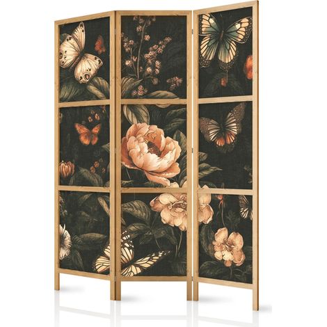 Paravent japonais artgeist papillons fleurs 135x172 cm 3 panneaux