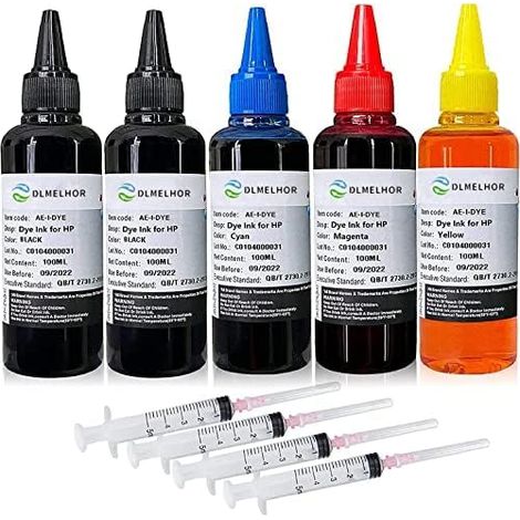 Kit de recharge d'encre pour imprimantes à jet d'encre HP 61, 60, 62, 63, 564, 920, 901, 902, 932, 933, 934, 940, 950, 951, 952, 94, 95, 96, système CISS CIS, 4 couleurs (2 BK, C, M, Y) (1/5)