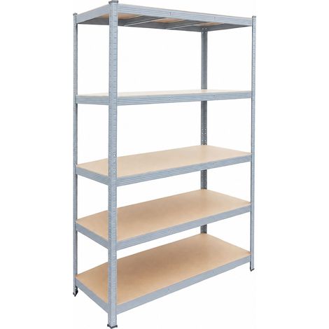 Relaxdays Rayonnage 875 kg, H x L x P : 200 x 120 x 50 cm, 5 niveaux, cave, à emboîter, gris/marron (1/5)
