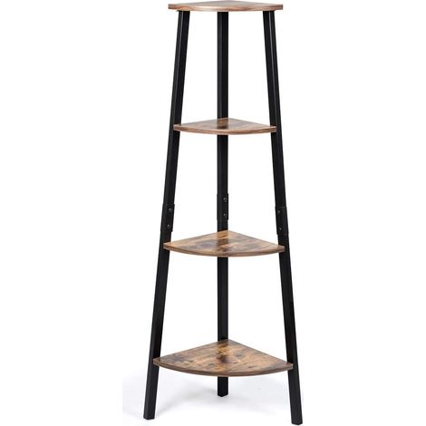 COSTWAY Eckregal mit 4 Ebenen, Bücherregal, Aufbewahrungsregal für Wohnzimmer, Schlafzimmer, 34 x 34 x 125 cm, Industrie-Design (1/5)