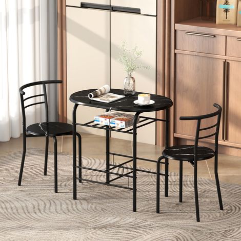 Ensemble table et 2 chaises modernes, mobilier 3 pièces peu encombrant pour cuisine, balcon, restaurant ou bar, marron et noir (1/5)