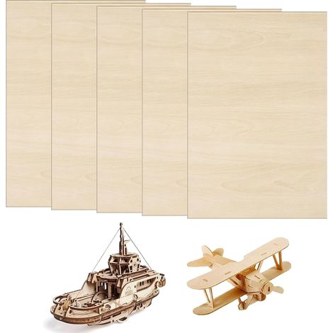 5 Pièces Contreplaqué de Bouleau 3mm A4 (300x210mm) - Panneau Bois pour Laser, Artisanat, Modélisation, Pyrographie et Bricolage, Surface Lisse (1/5)