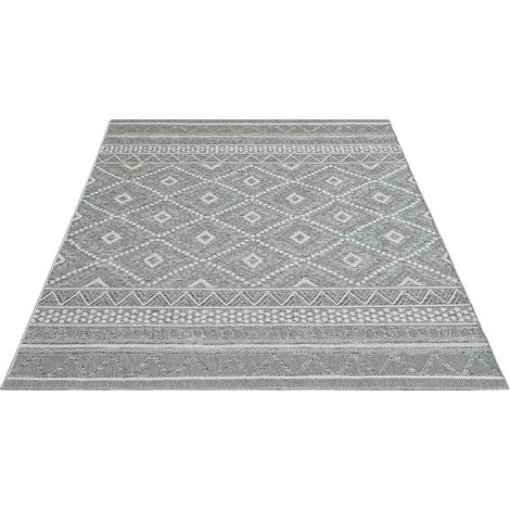 FLOORNOVO In- & Outdoor Teppich Grau gemustert - 200 x 140 cm - Flachgewebe für Garten Balkon Terrasse und Innenbereich - Robust & Pflegeleicht - vielseitig einsetzbar im Innen- und Außenbereich (1/2)
