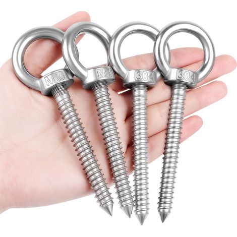 Piton à Visser Crochet a Visser 4Pcs Anneau de Levage M10 x 80cm Crochets à œillets Robustes Crochet vis Piton Inox Charge Lourde Avec pas de vis pour Support de Hamac Chaise Balançoire Yoga (1/5)