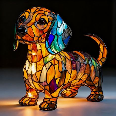 Kurzbeiniger Dackel – Batteriebetriebene Tischlampe – Retro-Tischlampe – 3D-Tier-Nachtlicht – 17 cm – LED-3D-Lichtornament