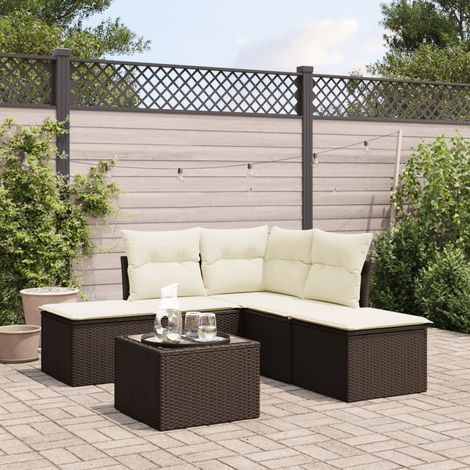 6-tlg. Garten-Sofagarnitur mit Kissen Braun Poly Rattan