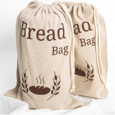 Lot de 2 sacs à pain en lin naturel Mélange biologique Sacs à pain réutilisables Sacs de conservation des aliments Sacs de rangement pour le pain (1/5)