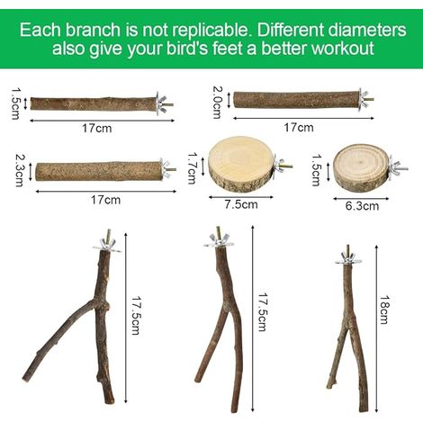 Wooden Parrot Perch, Bird Tree Perch with Screws and Washers, Wooden Branches for Birdcage, Parrot Toy for Cockatiels Lovebirds Canaries (1/4)