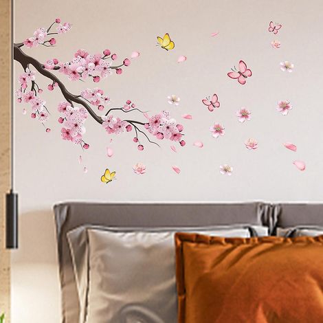 stickers Muraux Fleurs De Cerisier Rose Autocollants Muraux Mural Stickers Pour Chambre Salon Mur Tv (1/5)