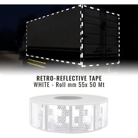 Nastri Rifrangenti Omologati Ece Onu 104 per Telonati, Bianco, 55 mm x 50 mt - Colore: BIANCO