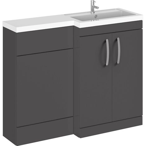 Level Furniture Combination Vanity Basin and WC Unit Right Hand - 1100mm x 390mm - Gloss Grey - Balterley (1/4)